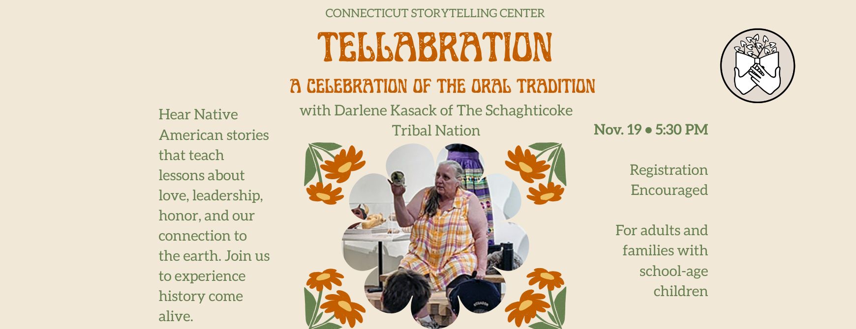Hear Native American stories that teach lessons about love, leadership, honor on Nov. 19 at 5:30pm.